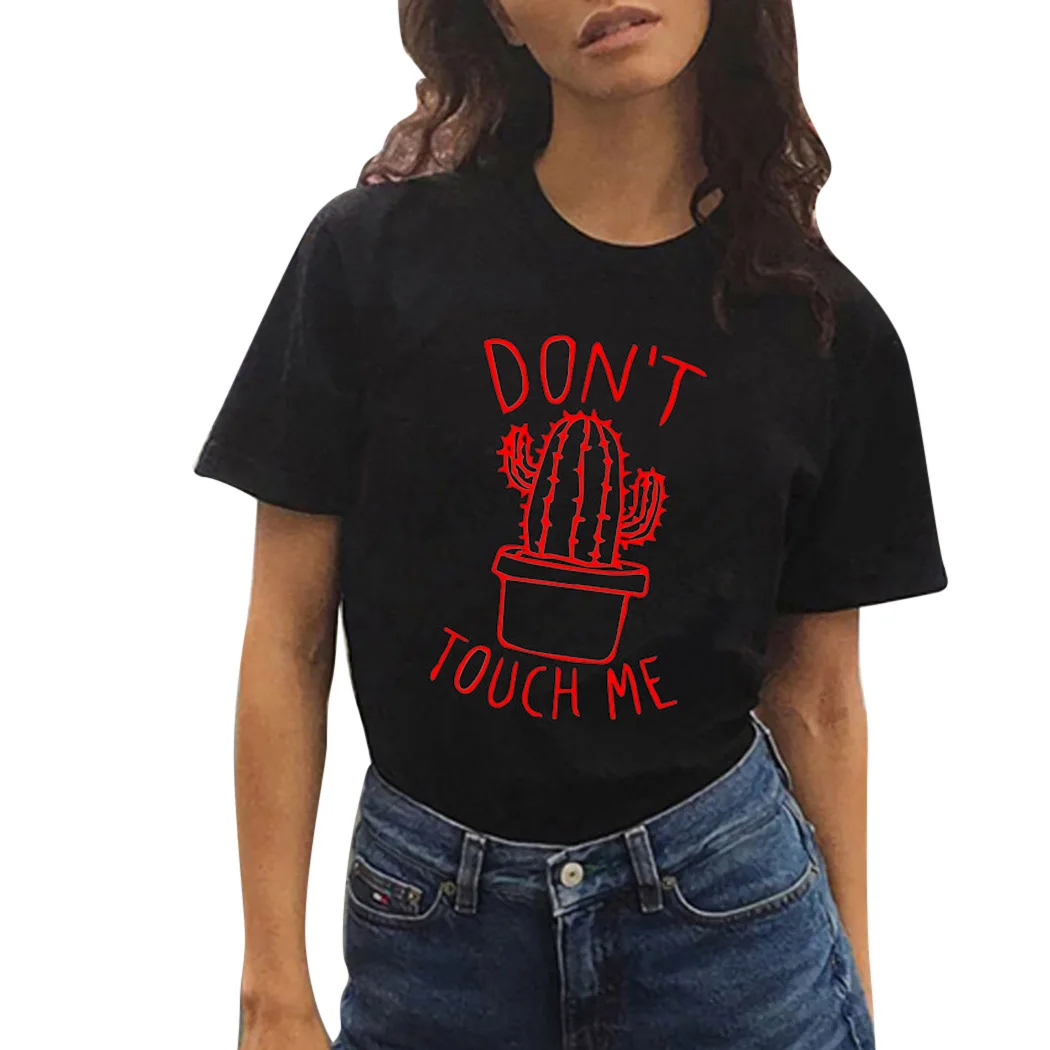Harajuku футболка С КАКТУСОМ модная с надписью Don't Touch Me Женская Повседневная