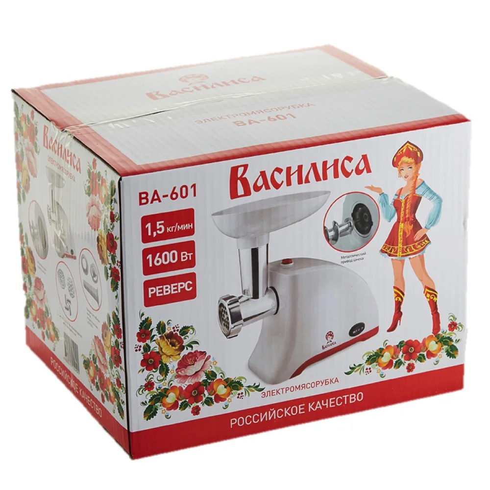 Мясорубка ВАСИЛИСА ВА 601 белая с красным: 1600 Вт|Мясорубки электрические| |