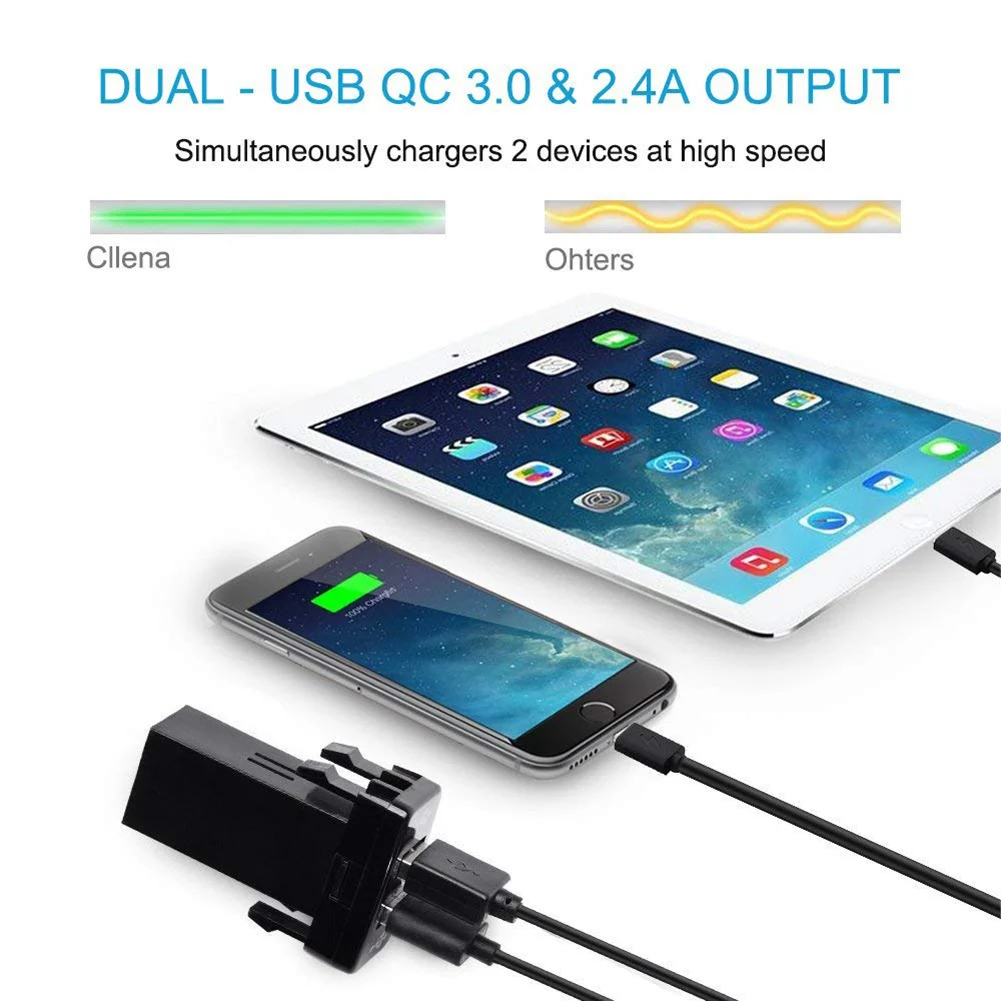 Автомобильное зарядное устройство 3 0 с двумя портами USB 2 для Toyota защитой от