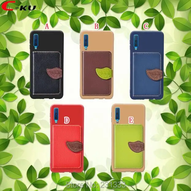 C-ku Leaf Soft TPU Leather Case For Samsung Galaxy A7 2018 J6 J4 PLUS J2 CORE Pocophone F1 ID Card Stand Cover Skin Fashion 1pcs | Мобильные