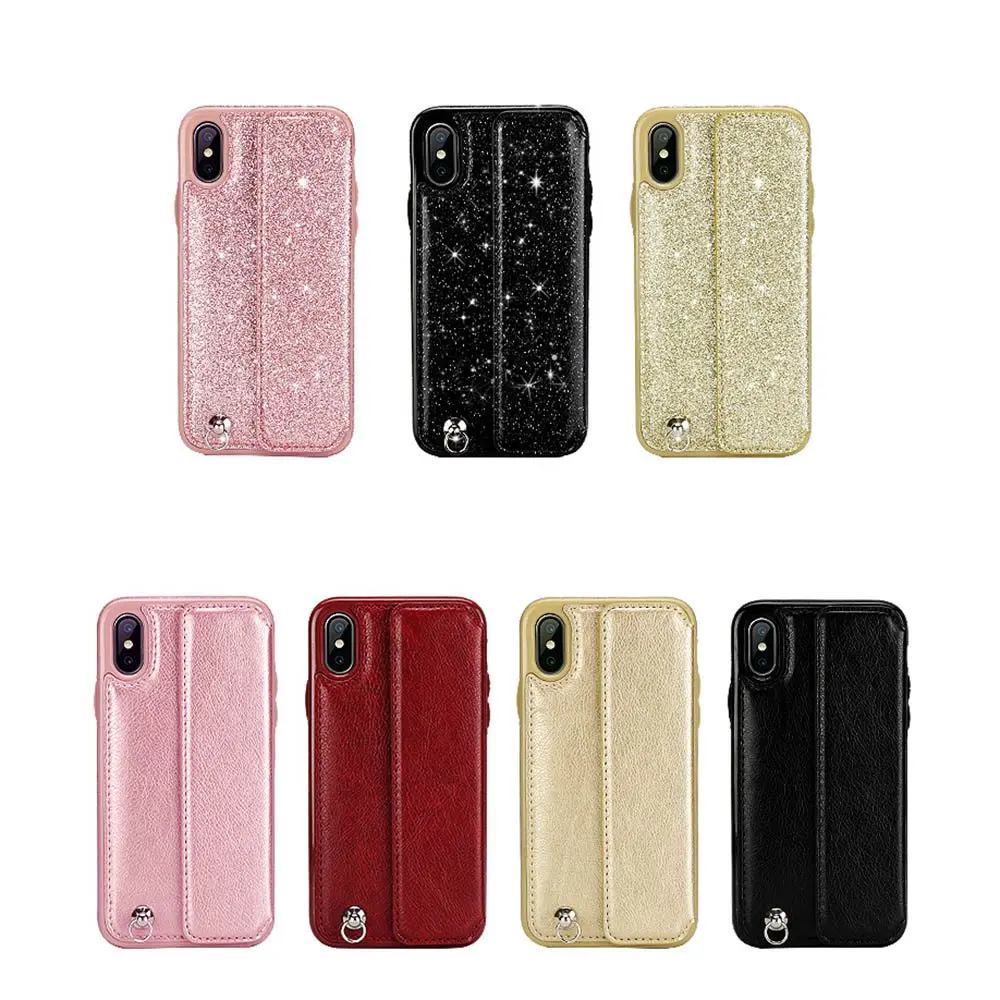 Блестящий чехол из искусственной кожи для iPhone XS Max XR 10 X с подставкой и держателем