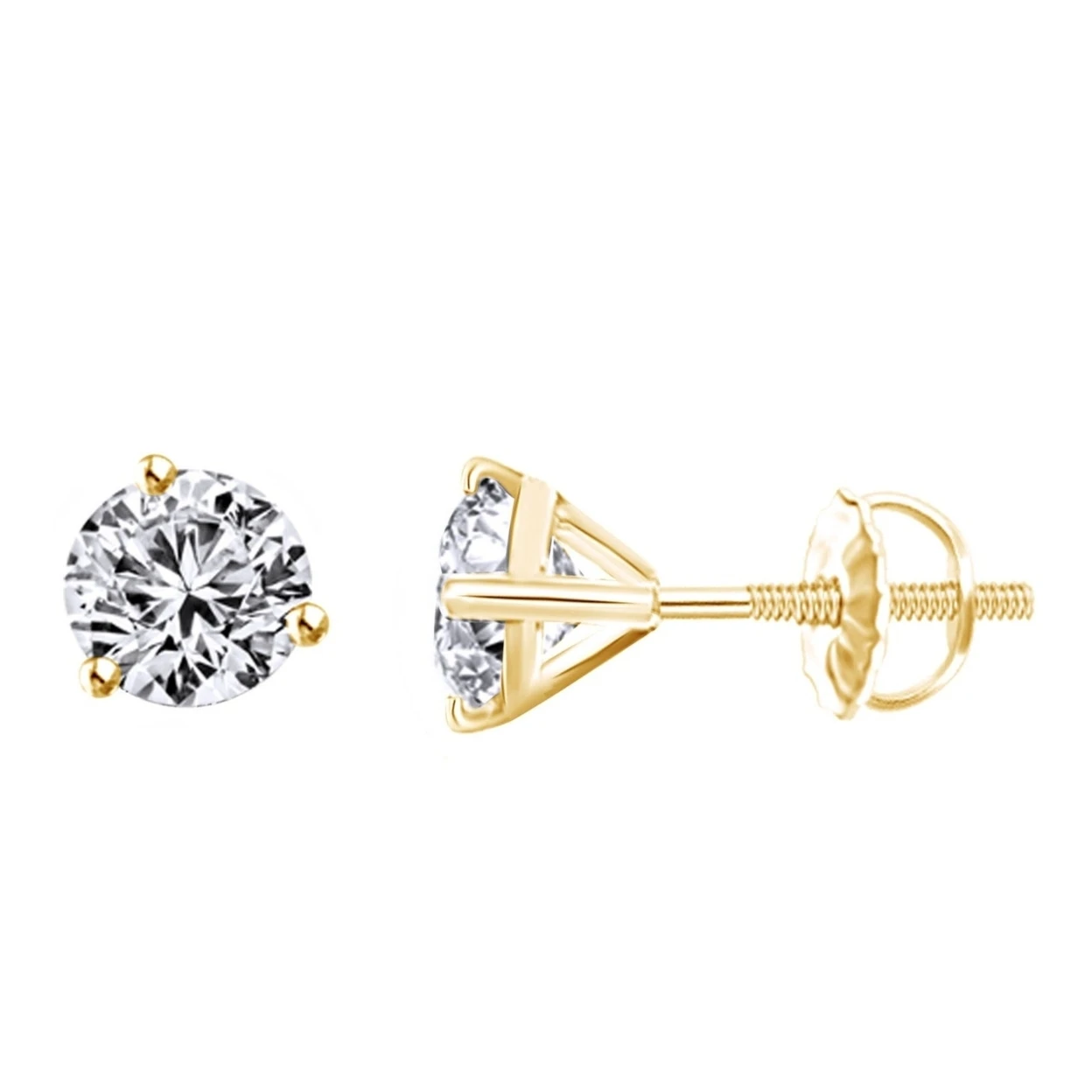 1 ct круглые серьги гвоздики 3 Prong Martini Setting 14 k желтый золотой винт Back # With Free