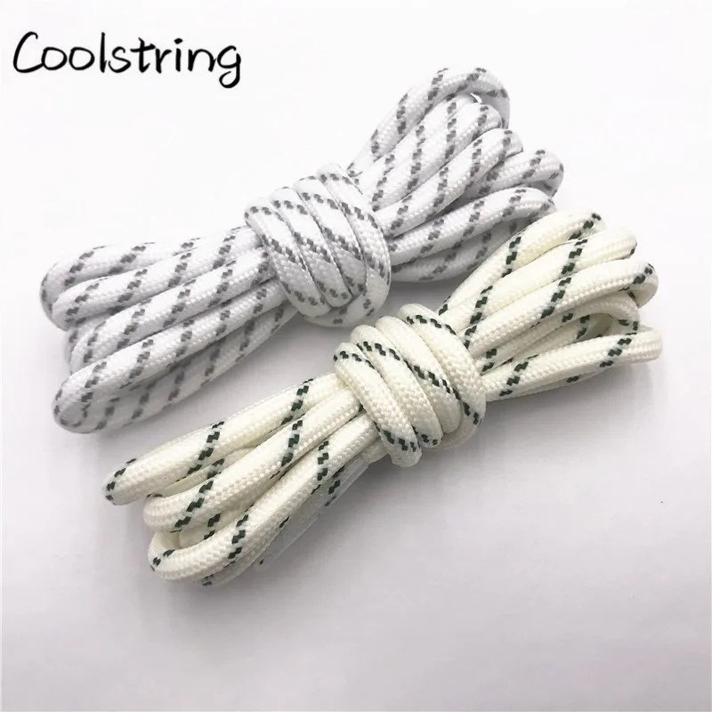 Coolstring Round Striped Rope Laces Beige White Bootlaces Polyester Shoelace Shoestring For Roller Skates Hiking Outdoor Shoes