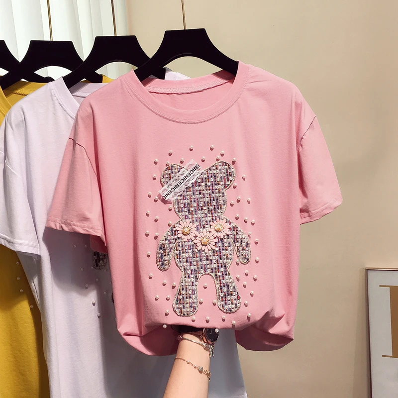 Женская трикотажная футболка Kawaii Camisas Mujer с коротким рукавом и круглым вырезом