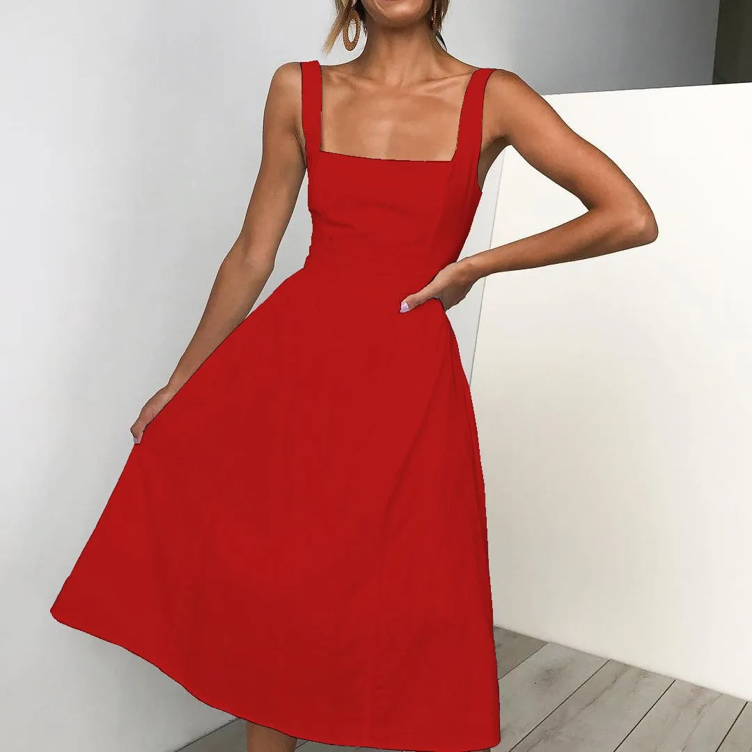 Платье женское повседневное летнее без бретелек на тонких бретельках | Женская