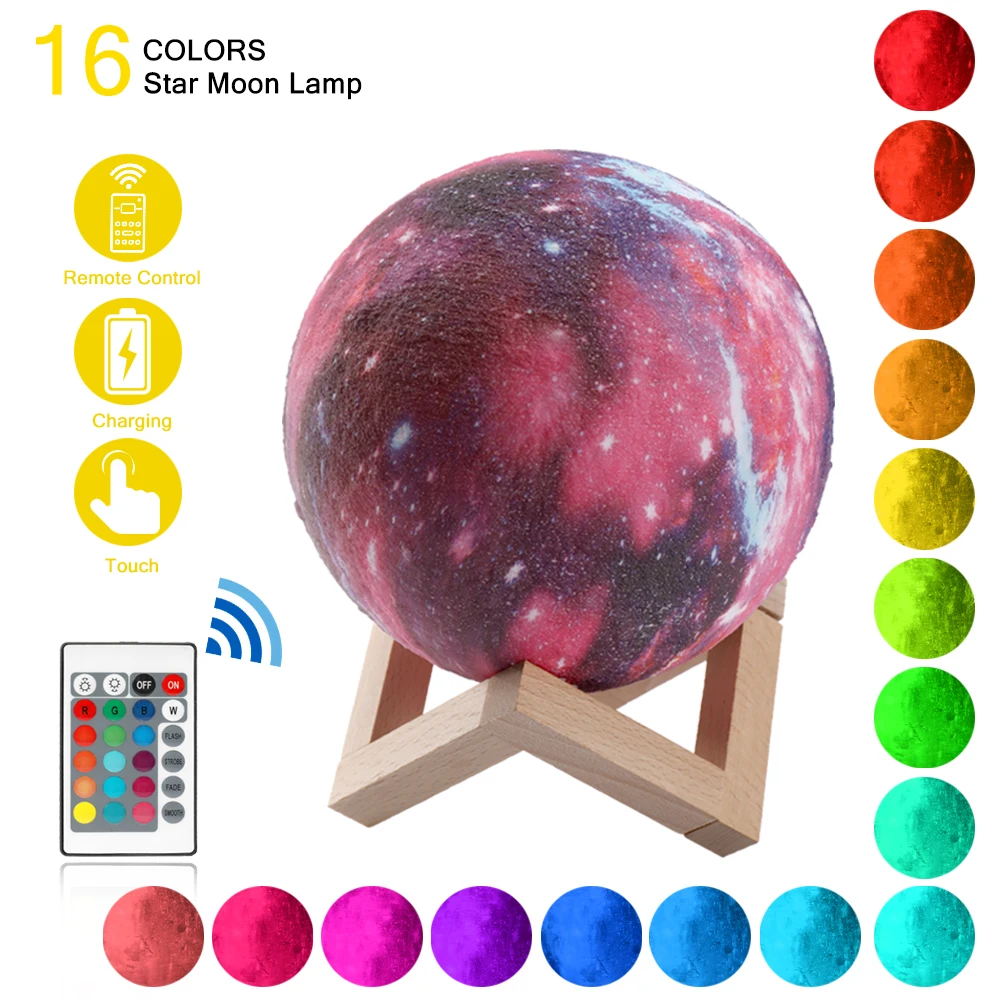 

3D LED Night Light USB Star Moon Lamp 16 Colors Changing LED Night Lamp With Remote Control Home Decor