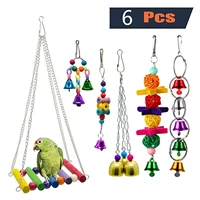 6pcs parrot toy bird cage swing hammock pet bird hanging bell standing toys macaw parrot love bird finch chew toy bird supplies