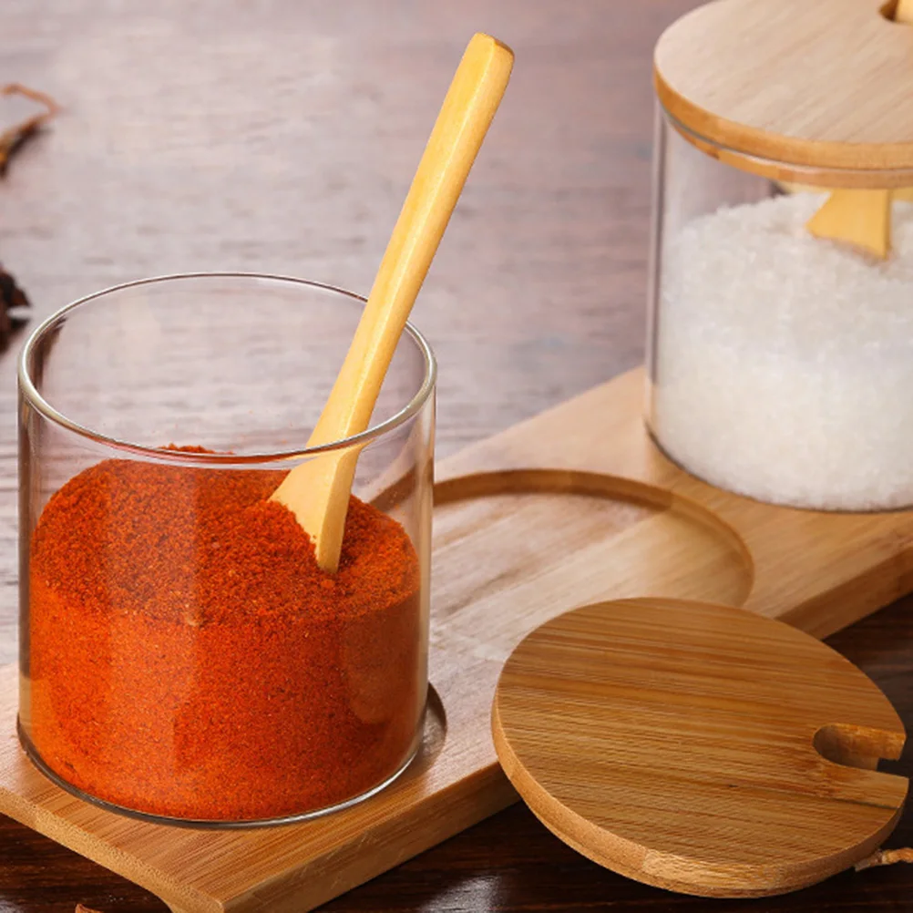 3 шт./компл. кухонный Стеклянный Стеллаж с деревянной ложкой и подносом|Солонки