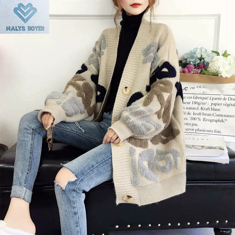 New 2019 Sweater Female Cardigan Knitted Korean Winter Clothes Loose Women's Tops Thick Plus Size Harajuku Letter Coat |