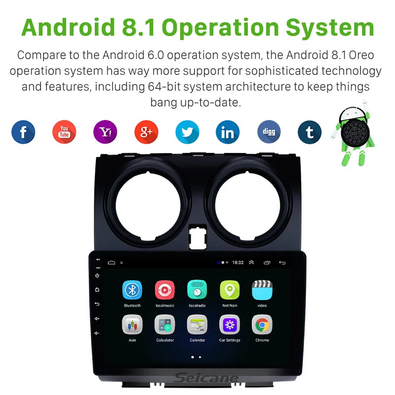 Seicane Автомагнитола 2DIN Navi Android 8 1 HD 9 &quotWifi Аудио головное устройство для NISSAN Qashqai 2005