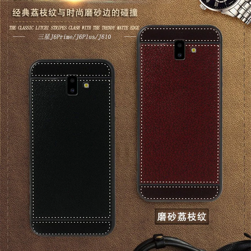 Case for Samsung galaxy J6 Plus leather J610F Soft Black silicone J6+ DUAL SIM Cover 2018 Prime | Мобильные телефоны и