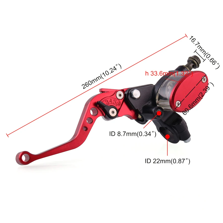 

7/8" 22mm Motorcycle Master Cylinder Reservoir Hydraulic Brake Clutch Lever Red Universal
