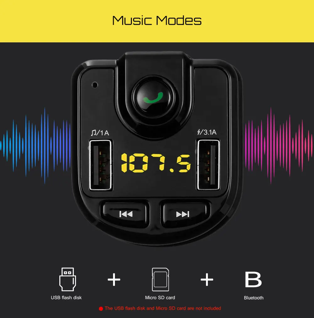 Dual USB FM Transmitter Car Bluetooth Handsfree Kit Auto Audio MP3 Player with 3.1A Quick Charge LED display Charger | Автомобили и
