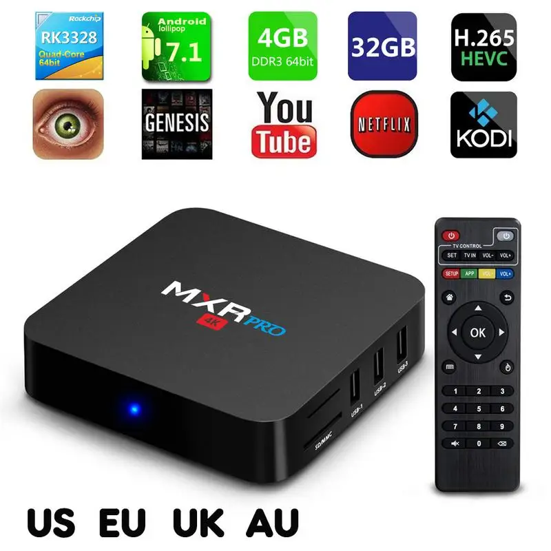 4 ГБ ОЗУ 32 Гб ПЗУ Max Mxr Pro Android 7 1 Смарт ТВ-приставка Rk3328 четырехъядерный 2 ГГц Wifi Vp9 H.265