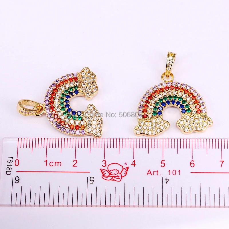 

6PCS, Gold Color Cubic zirconia CZ rainbow pendant necklace