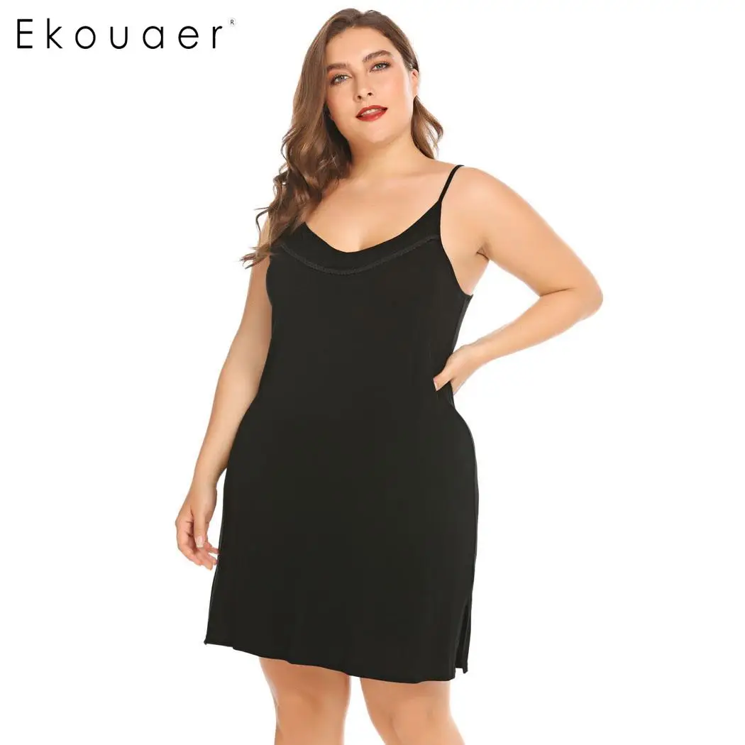 Ekouaer 5XL ночная рубашка ночное белье Женская сорочка Дамская комбинация платье для