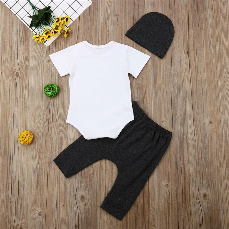 3Pcs Newborn Kid Baby Boys Romper Pants Hats Sunsuit Outfits Summer Cotton 0-18M New 2019 |