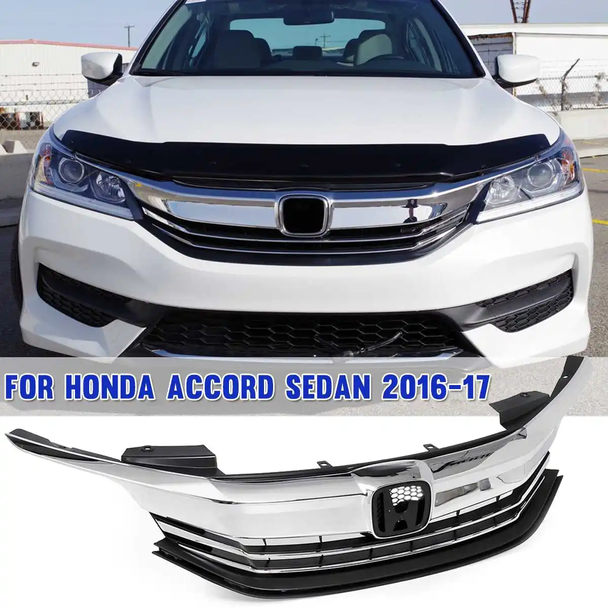 Хромовая + матовая Черная решетка для Honda Для Sedan Accord 4D 9.5th 2016 2017 передний бампер