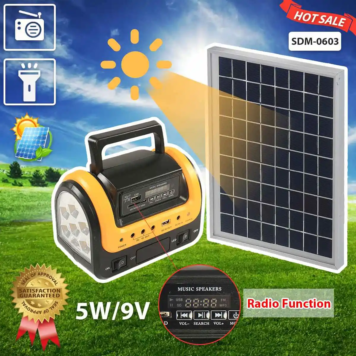 Солнечный генератор LEORY с радио и фонариком 5W9V европейская вилка | Электроника