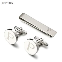 lepton letters cufflinks tie clips set silver color letters of an alphabet p cufflinks for mens shirt cuffs cufflink gemelos