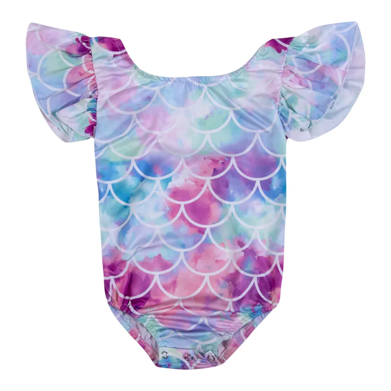 Toddler Kids Baby Girls Mermaid Swimsuit Bikini Beachwear Multicolor Fish Scale One-Piece Bathing Suits Swimwear Romper Summer