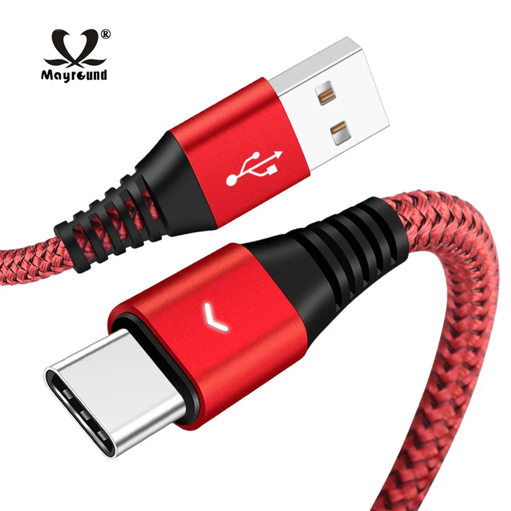 Mayround мощный Плетеный светодиодный кабель USB C Type для быстрой зарядки и передачи