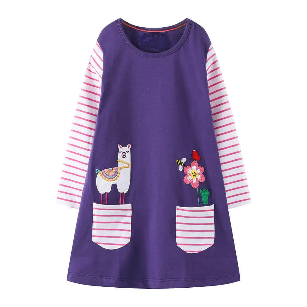 

Jumping Meters Girls Dress Alpaca Flower Appliques 2018 Autumn New Princess Dresses Girl Kids Clothes Long Sleeve Baby Girl