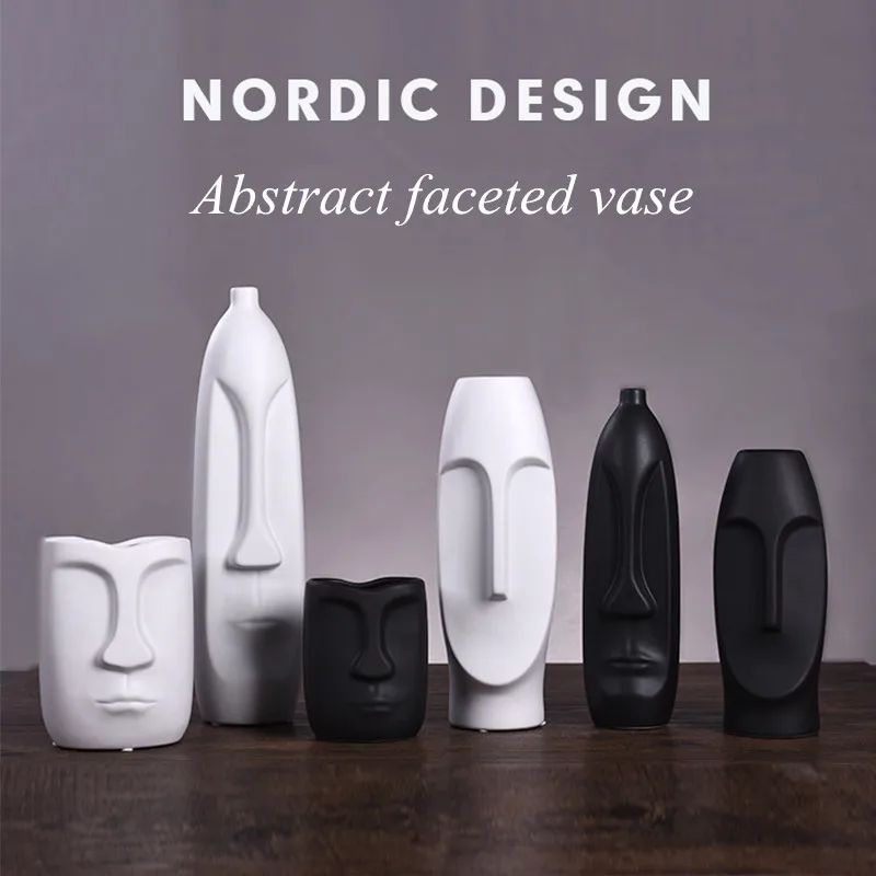 

Handmade Creative Ceramic Face Vase Modern Minimalist Fashion Flower Vase Nordic Home Decorations Ornaments Tabletop Flower Vase