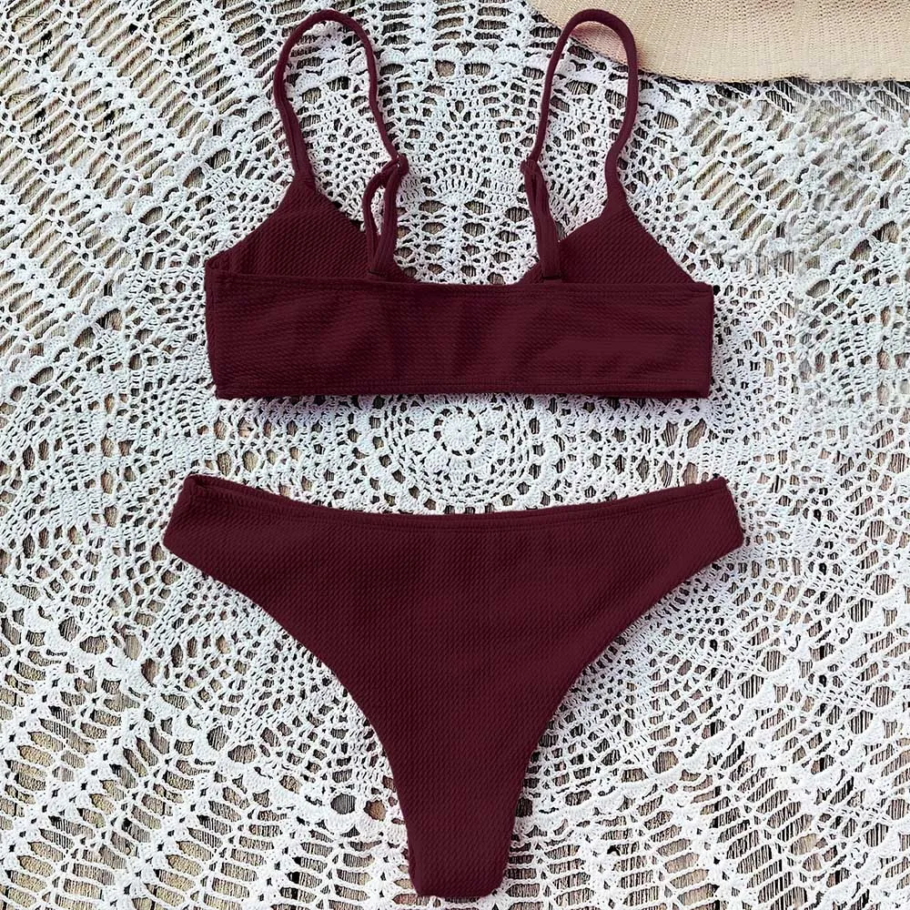 ZAFUL Высокий вырез Набор для бикини Bralette Спагетти-бретели Твердый провод