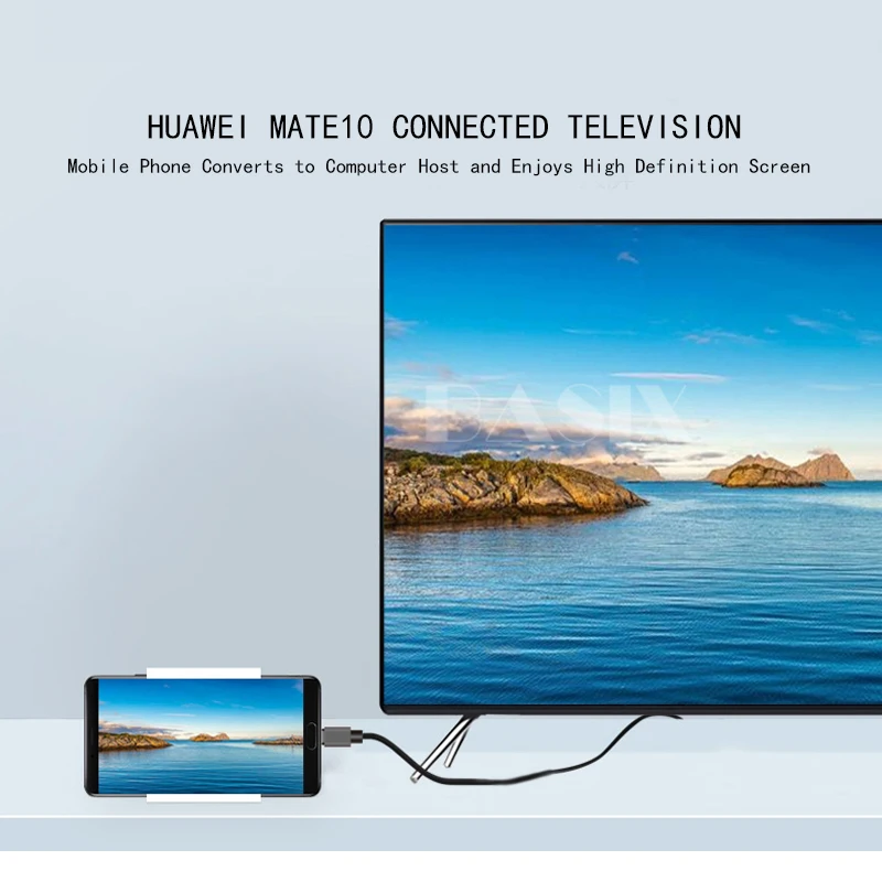 Кабель переходник Basix с USB C на HDMI 4K * 2K HD для зарядки видео и аудио Samsung Galaxy Note 8 LG G6 G5