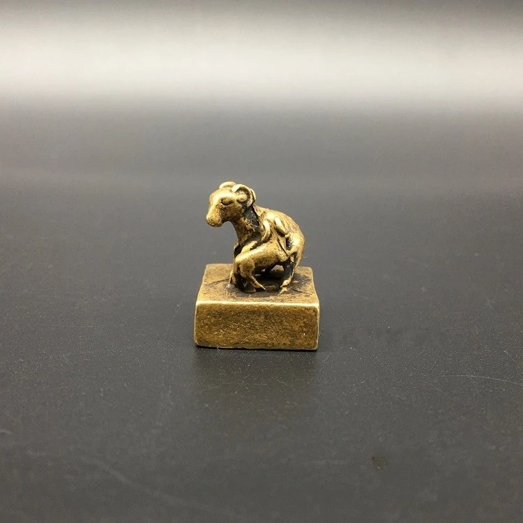 

Collectable Chinese Brass Carved Animal Zodiac Sheep Seal Exquisite Small Statues