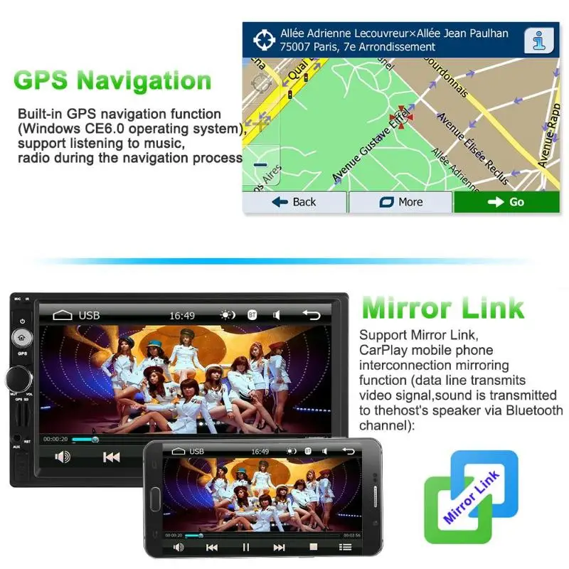 5202 7 0 дюймов 2Din RAM6688 автомобильный стерео MP5 плеер GPS Navi RDS AM FM радио WiFi BT4.0 USB нет