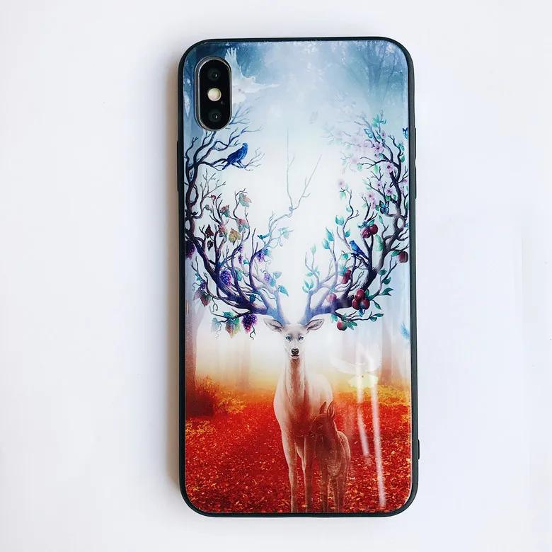 XR Fancy Dream Deer Tempered Glass Phone Case Anti-shock Full Cover For iPhoneXsmax 8plus 6s 7plus Shell Body Protection | Мобильные