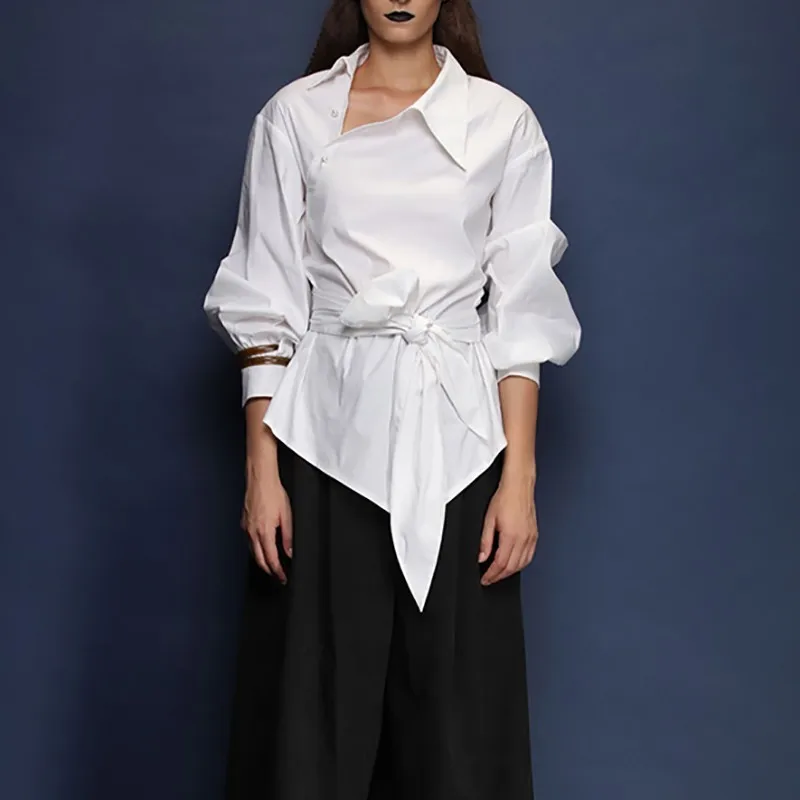 TWOTWINSTYLE однотонная Повседневная Блузка женская с отворотом и рукавом фонариком