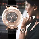 Модные черные женские часы Khorasan, Роскошные блестящие повседневные наручные часы с кожаным ремешком, женские кварцевые часы, женские часы