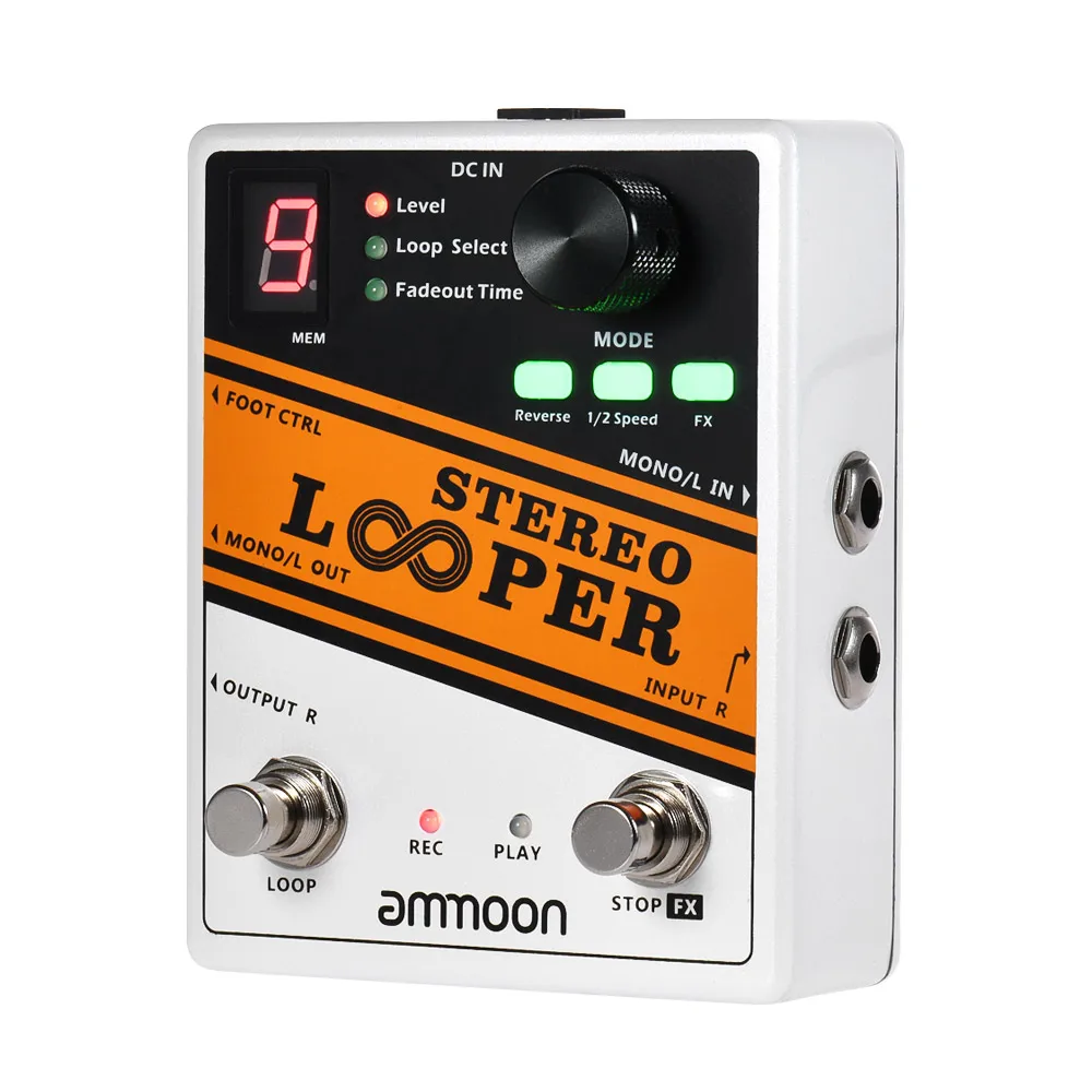 

Педаль для гитары ammoon STEREO LOOPER, педаль для гитарных эффектов с циклической записью, 10 независимых петель, Макс. 10 минут, время записи