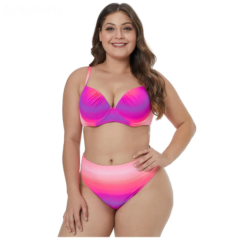 2019 комплект бикини из двух предметов пляжная градиент цвет плюс размеры