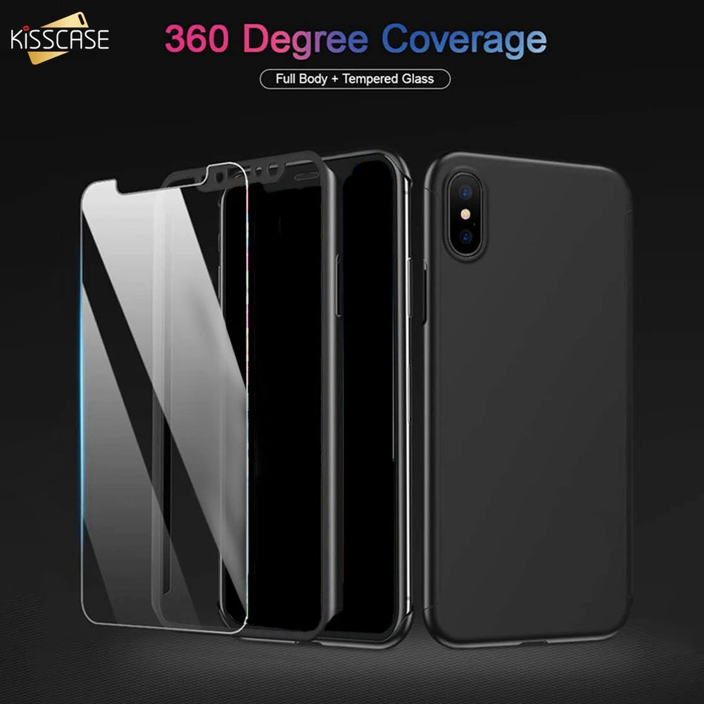 KISSCASE 360 Full Coverage Case for iPhone 7 8 6 6s plus Protective Phone case X XS MAX XR Back Cover With Glass Capa |