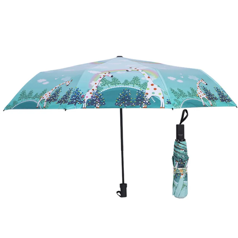 Cartoon Animation Fully Automatic Parasol Fold Small Mini Umbrella Rain And Men |