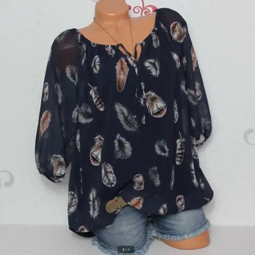 

Fashion Women's Loose Long Sleeve Print Cotton Casual Shirt Tunic Tops Blouse