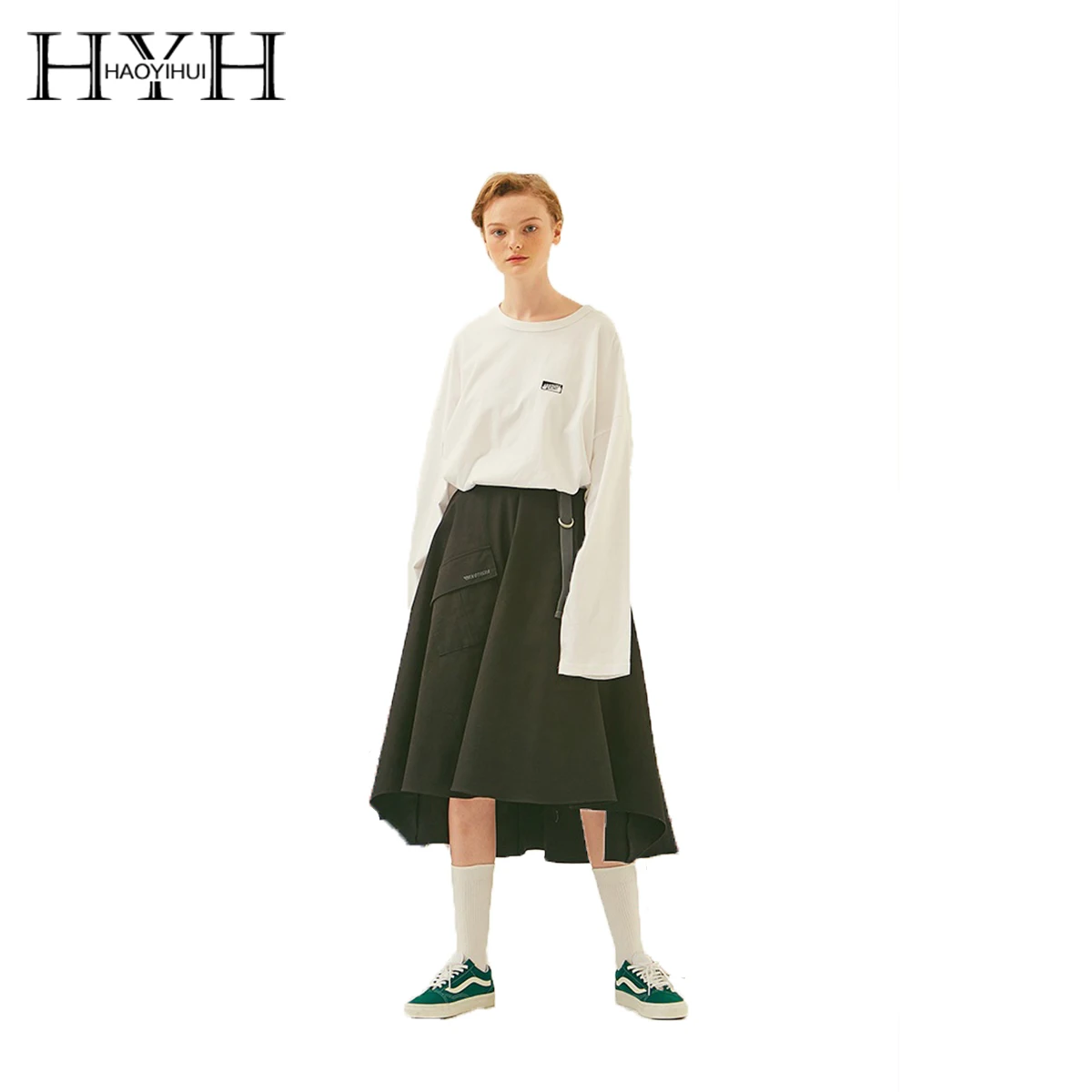HYH HAOYIHUI/Милая стильная повседневная футболка с круглым вырезом и длинными