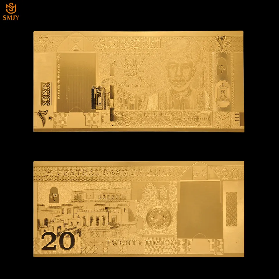 

Oman Gold Banknote 20 Omani Rial Money 24k 999 Gold Plated Souvenir Paper Banknote Gift Collection