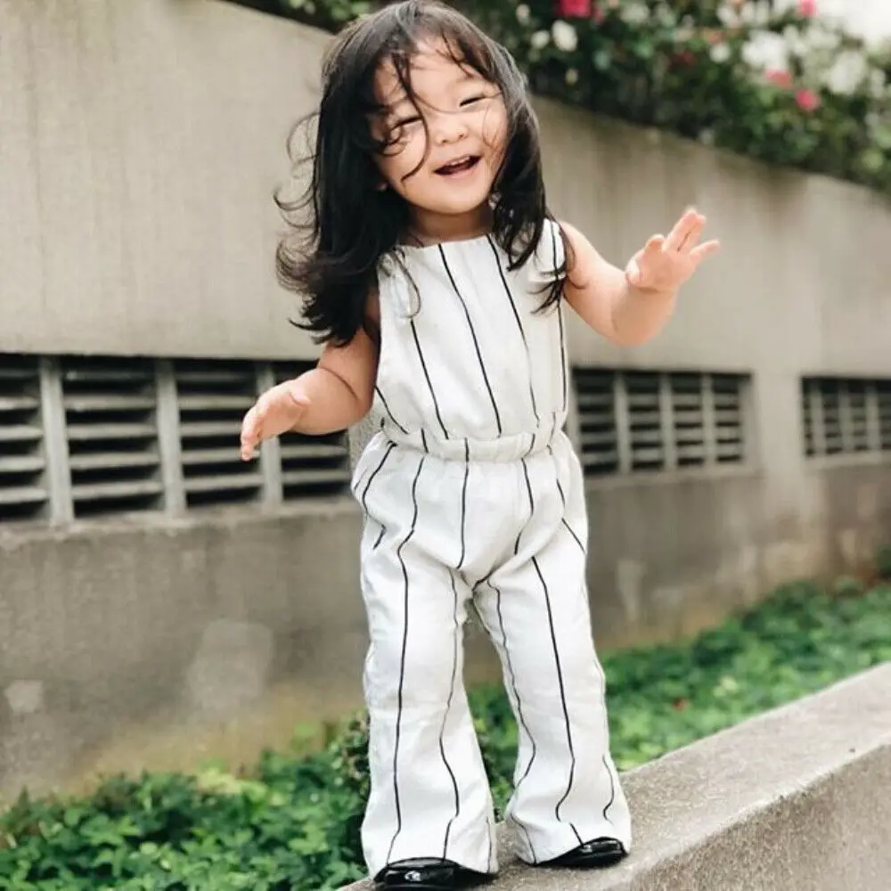 Summer Toddler Kids Baby Girl Sleeveless Backless Striped Flared Pant Romper Jumpsuit One Pieces Outfits Clothes | Детская одежда и