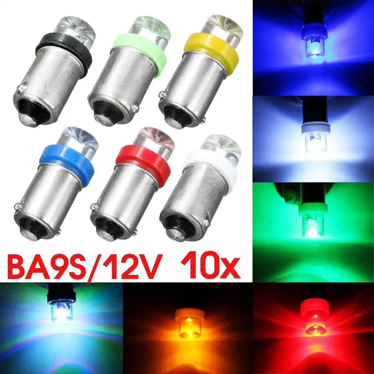 

10x Car 12V BA9S SMD LED Bayonet Side Indicator Light Sidelight Bulb Lamp Interior Indicator Light 6 Color