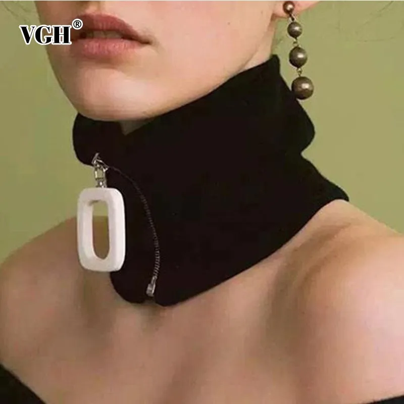 Женский вязаный шарф VGH черный теплый шерстяной платок на молнии модные