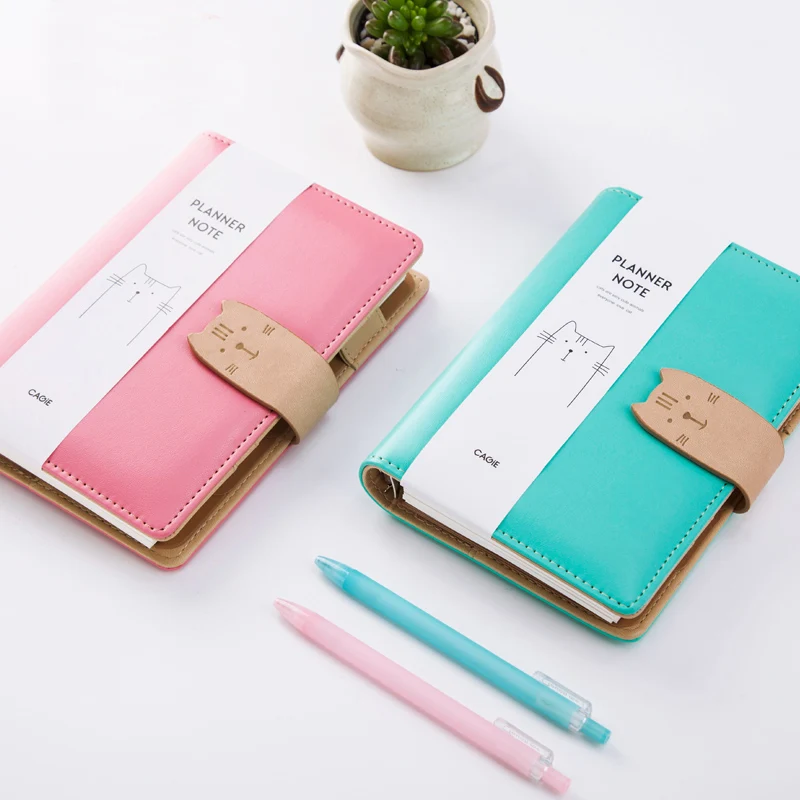 

Cute Cat Diary for Girls a6 Binder Leather Notebooks and Journals Spiral Planner Agenda for School Chancery
