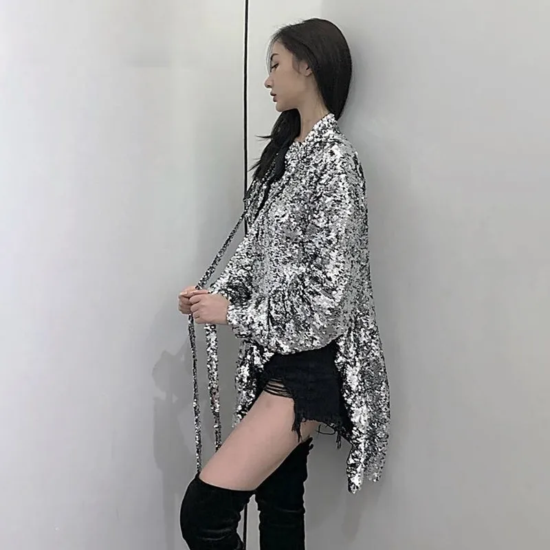 TWOTWINSTYLE осень тяжелые блестки Для женщин рубашки для мальчиков с длинным рукавом