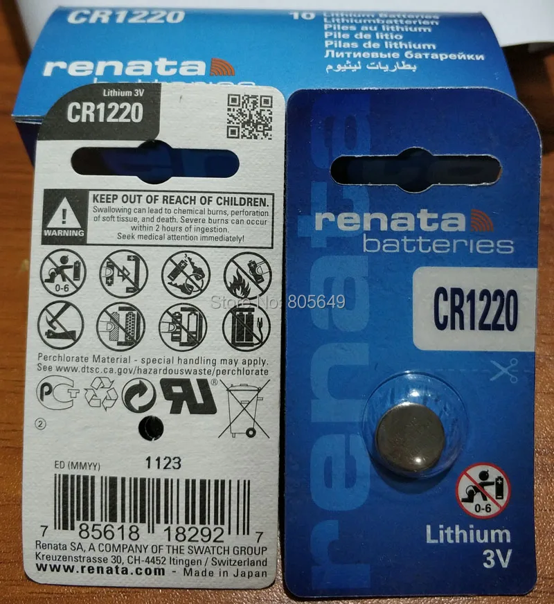 

100 шт./лот renata литиевая батарея CR1220 3V % 100 оригинальный бренд renata 1220 батарея