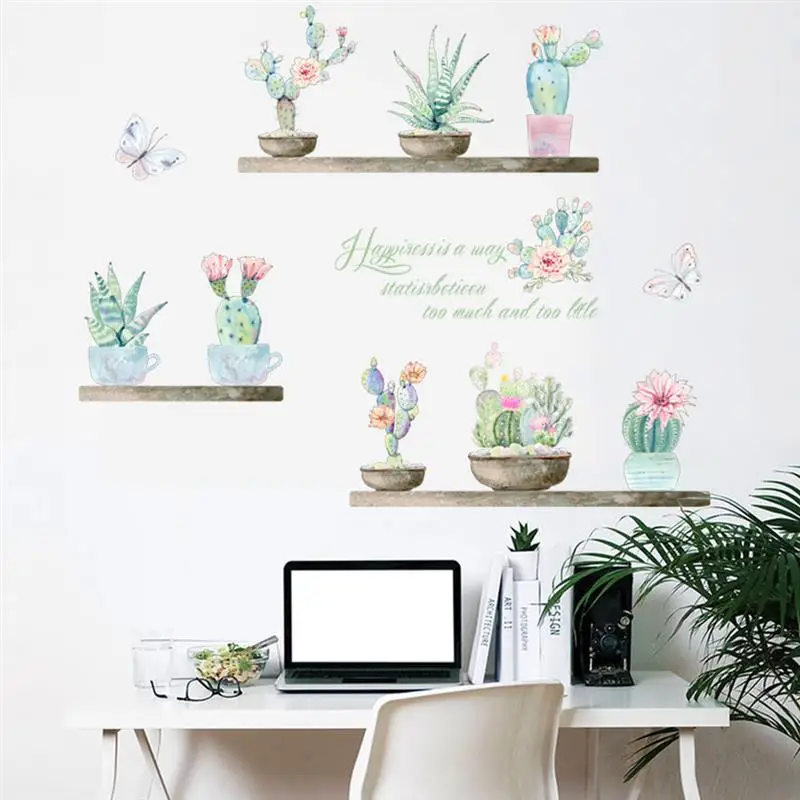 garden potted plants cactus aloe wall stickers home decor living room flower butterfly bonsai decals diy mural art posters | Дом и сад