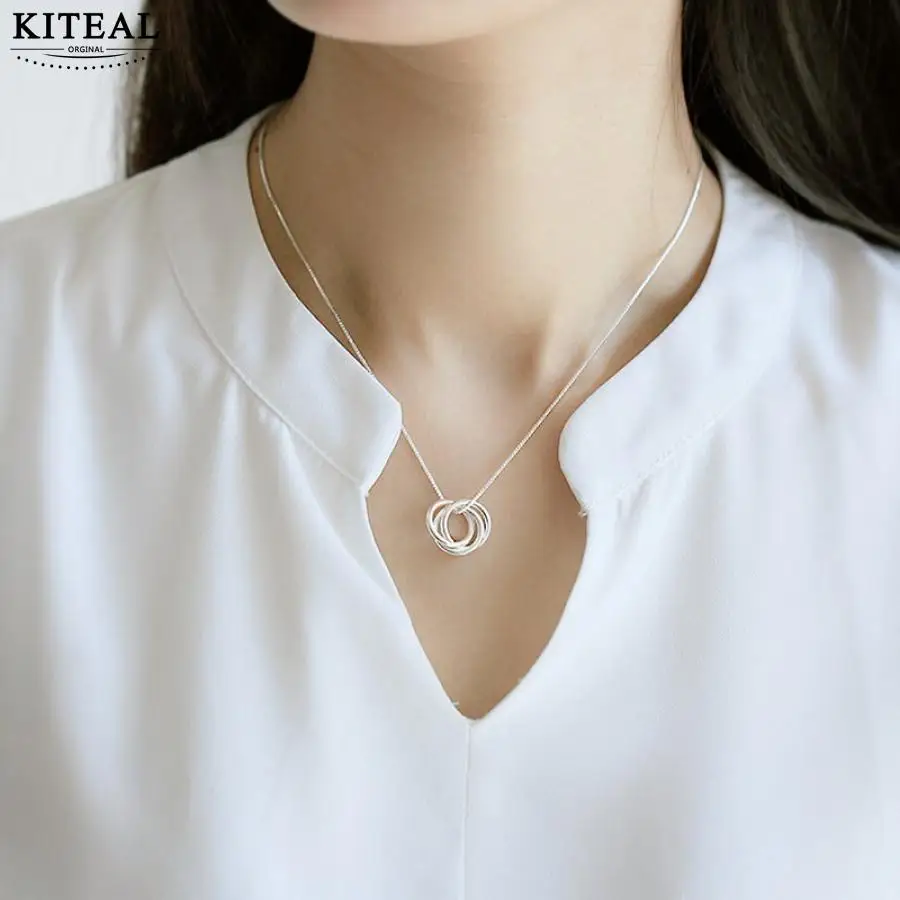 Женское Ожерелье и кулоны KITEAL с серебряным покрытием круглые очаровательные